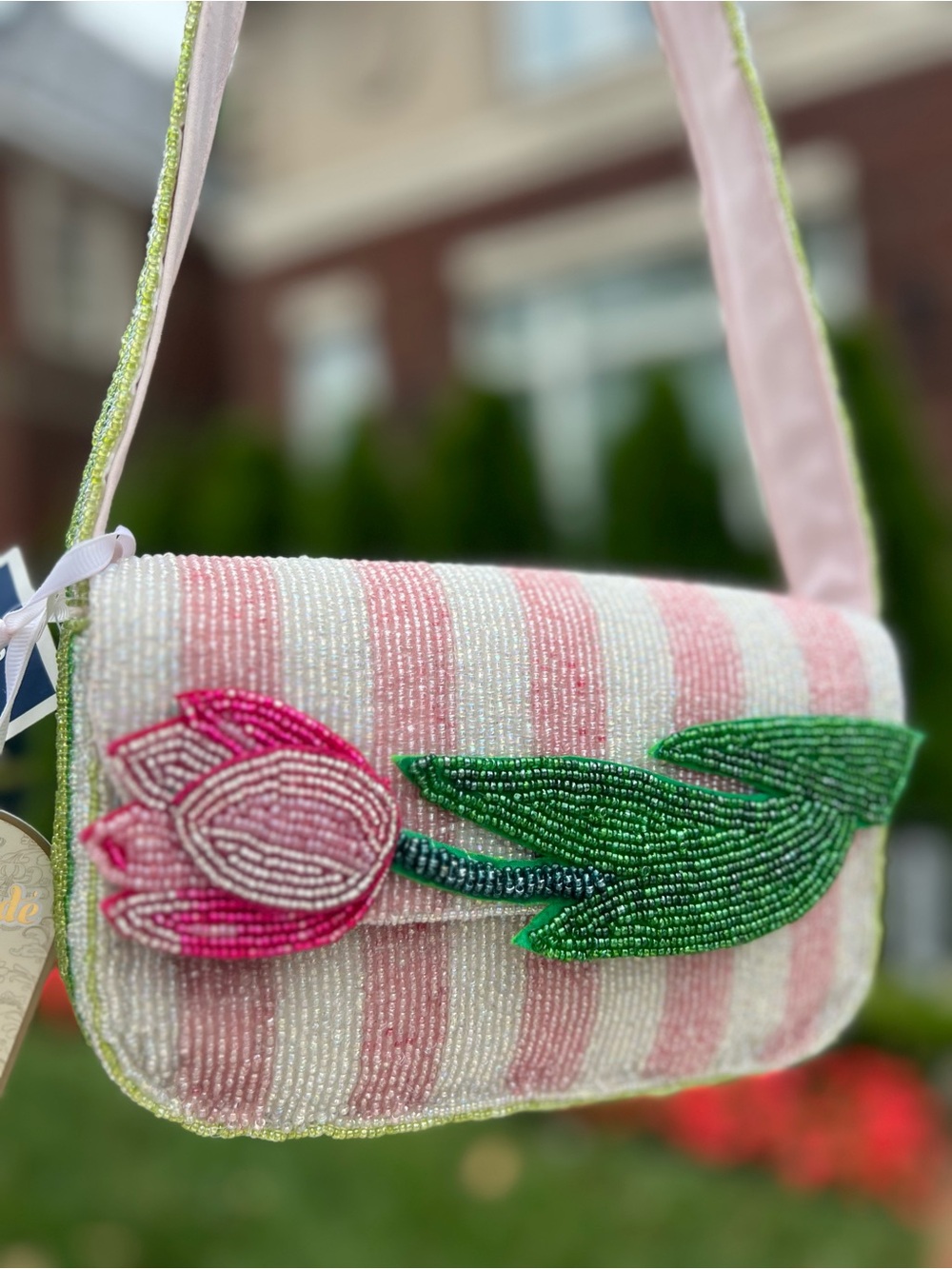 TJMAXX MARSHALLS VIRAL Pink Tulip Stripe Beaded Bag Summer Purse Collectible - Picture 10 of 17